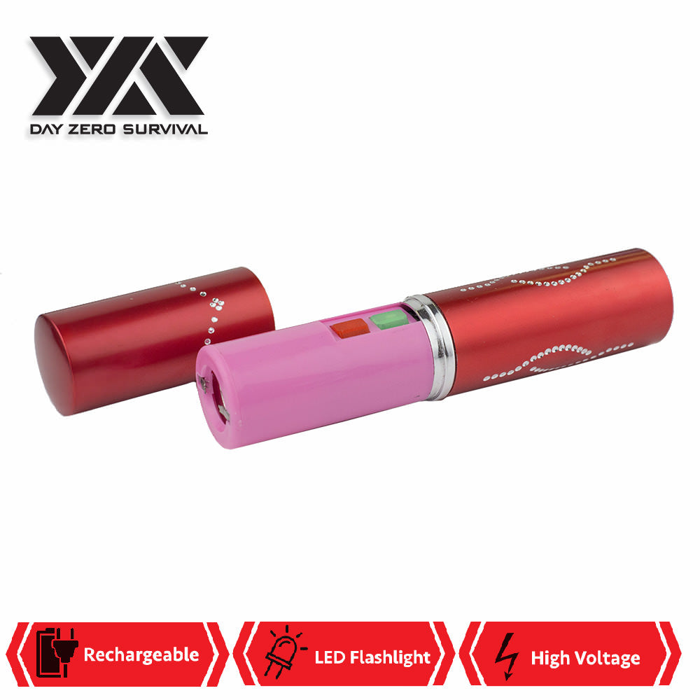 DZS Red Rechargeable Lipstick 2.5 Million Volt Concealed Stun Gun With LED Light - Tophatter's Army Products & Self Defense Collectible Weapons - Tophatter Daily Deals